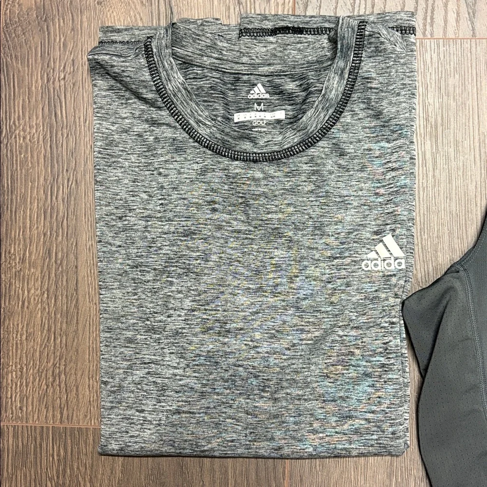 Adidas Bundle - Charcoal Men's Athletic Shorts and heathered grey dry fit tee -M